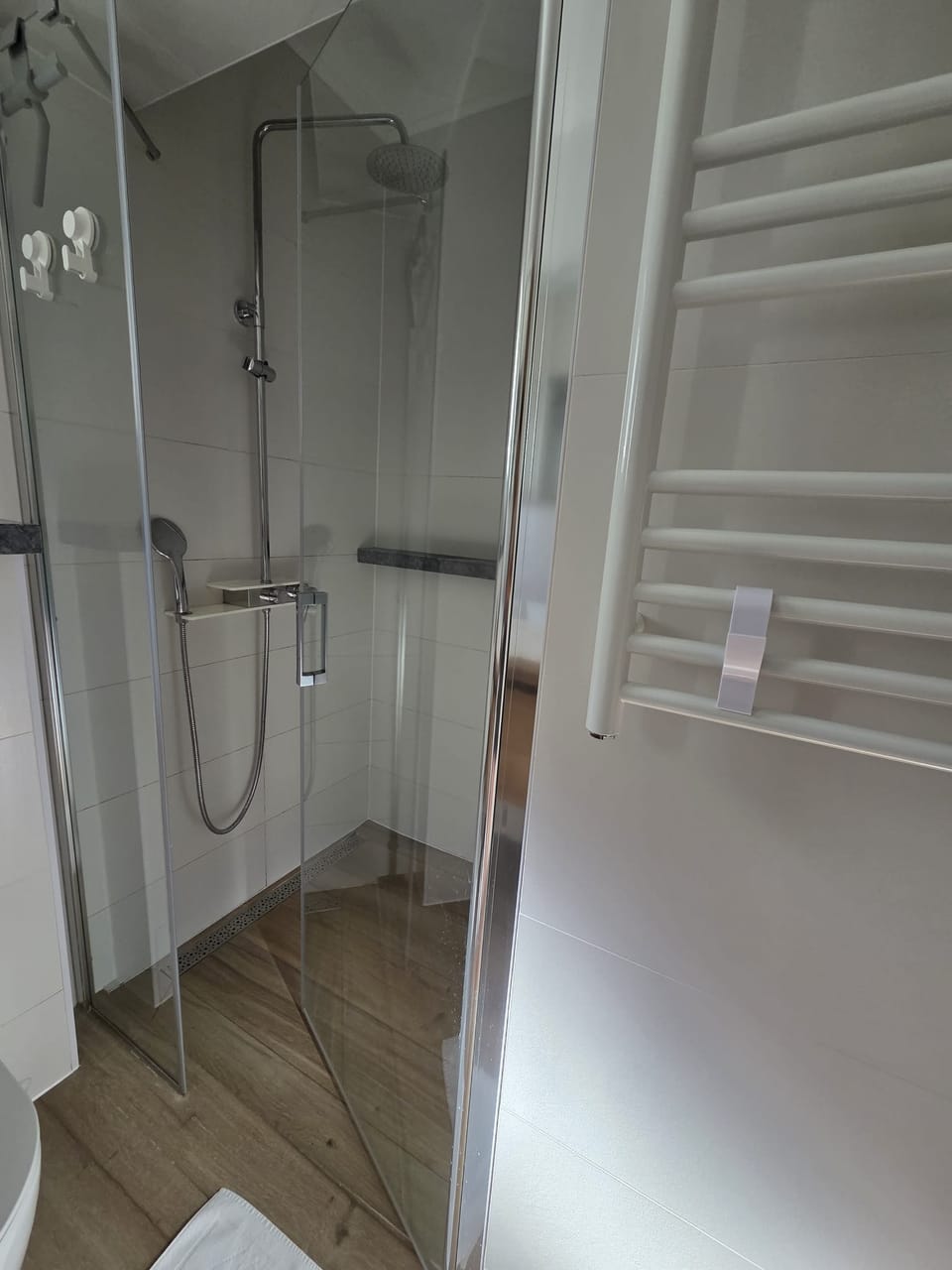 Tuš kabina sa staklenom pregradom i tuš ružom — Eva Apartman, Kućište